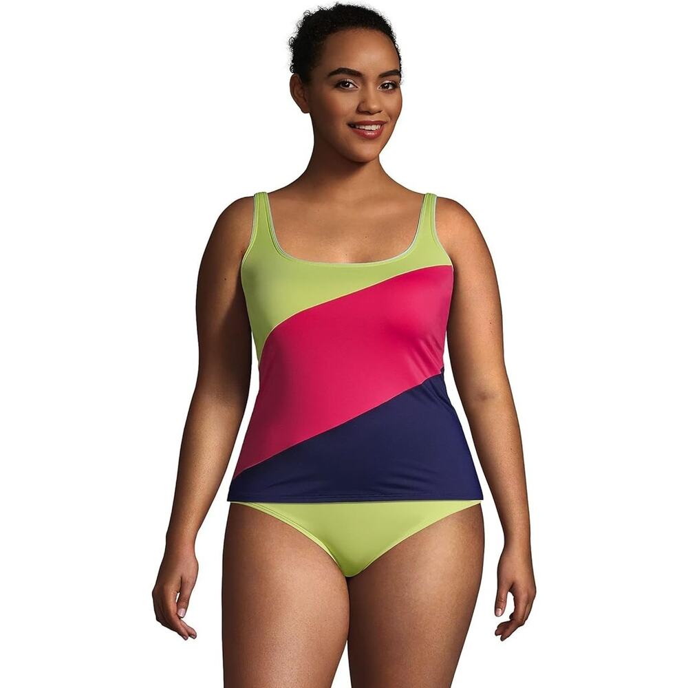 Lands' End Womens Chlorine Resistant Square Neck Tankini Top Deep Sea Navy 26W